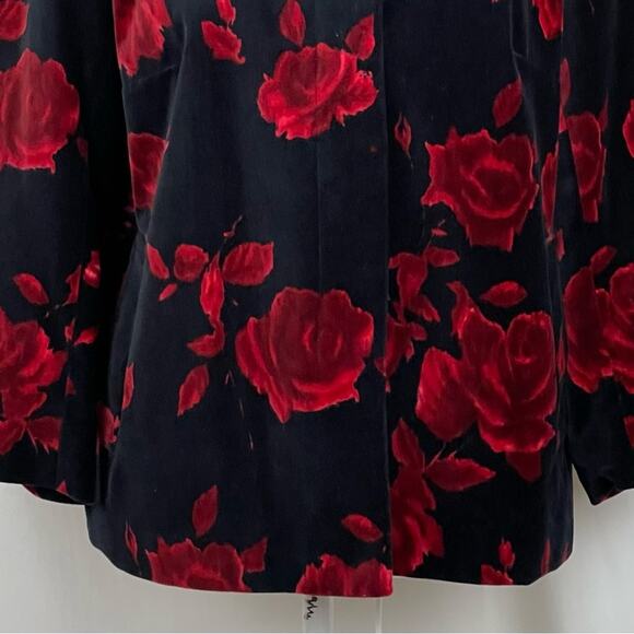 Talbots Black W Red Floral Pure Cotton Velvet Party Event Jacket NWOT Size 10 - Picture 4 of 12